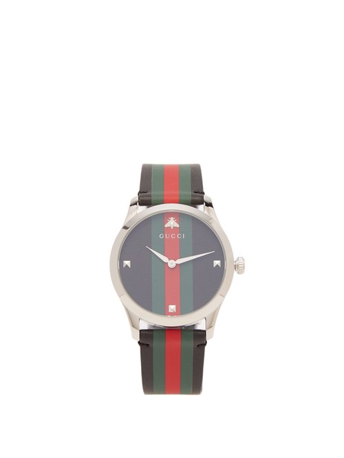 Gucci - G-timeless Web-striped Leather Watch - Womens - Black