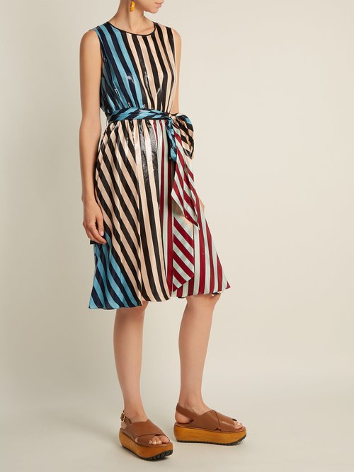 Buy Diane Von Furstenberg Carrington Stripe Silk-blend Dress Multi online - shop best Diane Von Furstenberg clothing sales