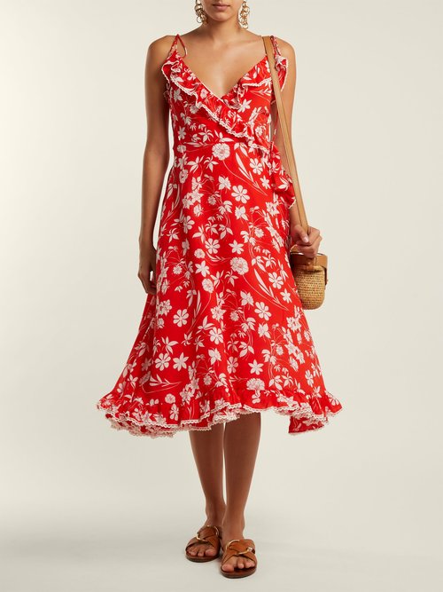 Athena Procopiou Farah Floral-print Silk Wrap Dress Red Multi - 80% Off Sale