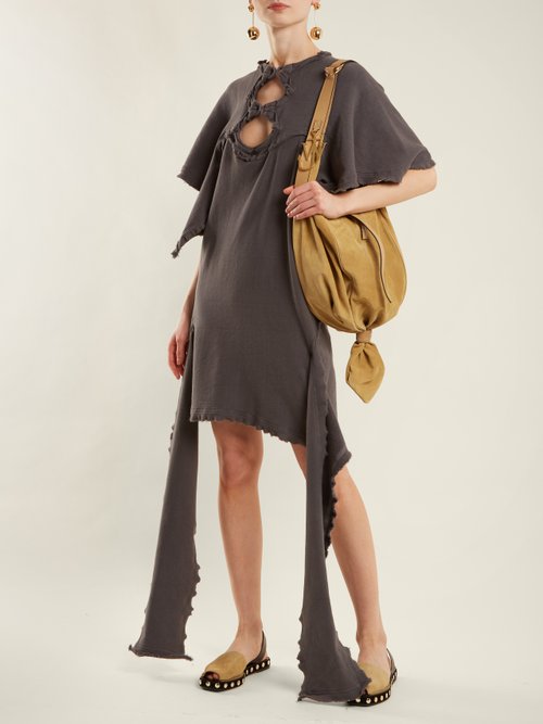 JW Anderson Cut-out Distressed Cotton-jersey Dress Dark Grey - 80% Off Sale