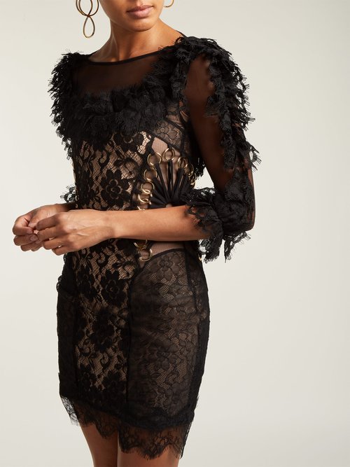 Christopher Kane Ruffled Lace Short Dress Black - 80% Off Sale