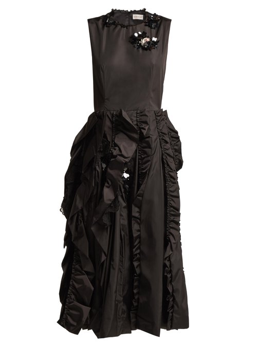 4 Moncler Simone Rocha - Ruffled Midi Dress Black