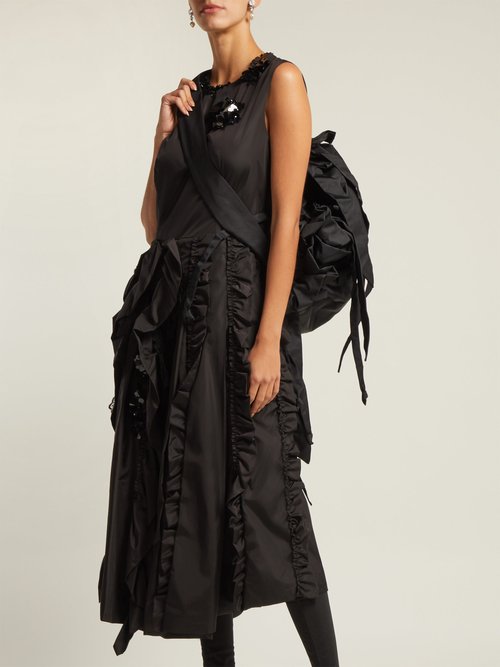 4 Moncler Simone Rocha Ruffled Midi Dress Black