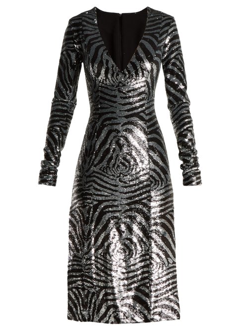 Halpern – Zebra-pattern Sequined Dress Blue