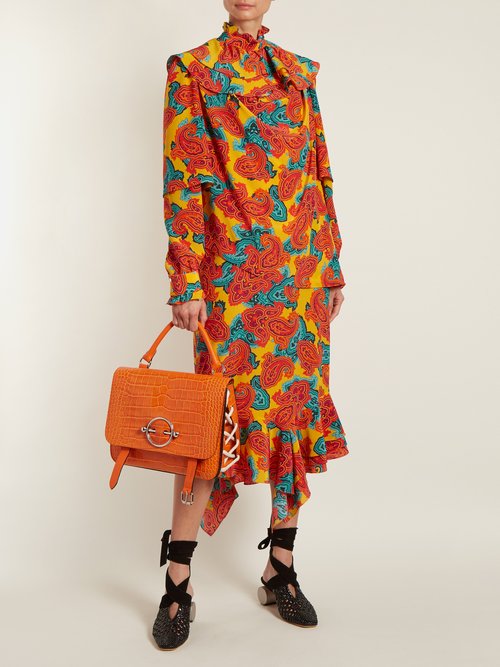 JW Anderson Paisley-print Silk Midi Dress Orange Multi - 80% Off Sale