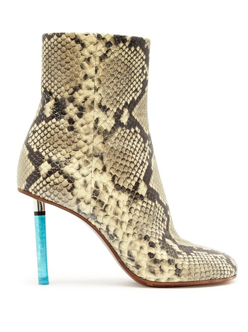 Python-effect lighter-heel leather ankle boots by Vetements shoes ...