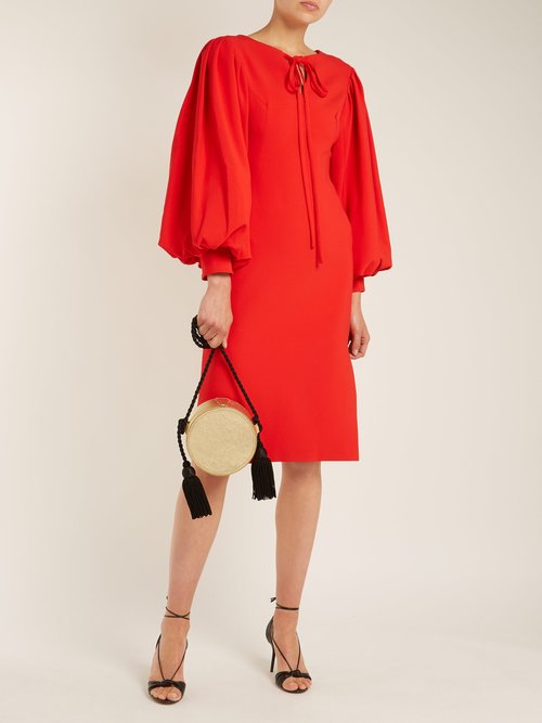 Osman Maxine Blouson-sleeve Crepe Dress Red - 80% Off Sale