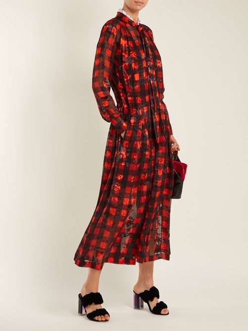 Preen By Thornton Bregazzi Tilly Devoré Silk-blend Dress Red Multi - 80% Off Sale