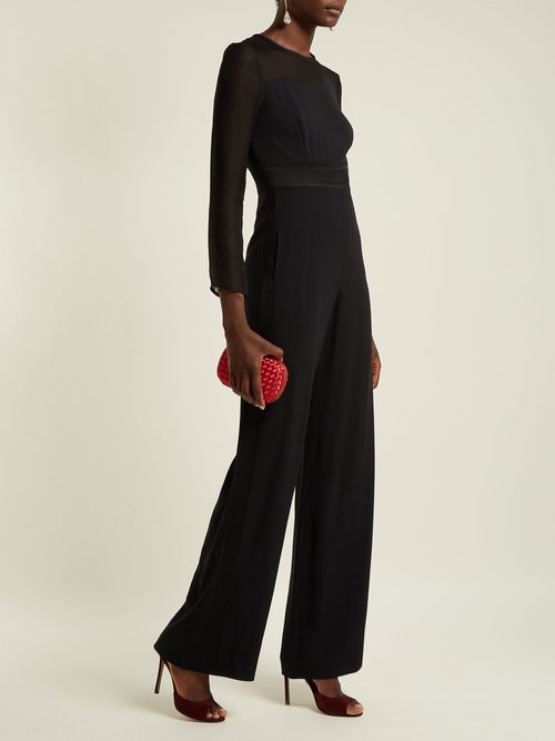 Goat Glamour Silk-trimmed Crepe Jumpsuit Black