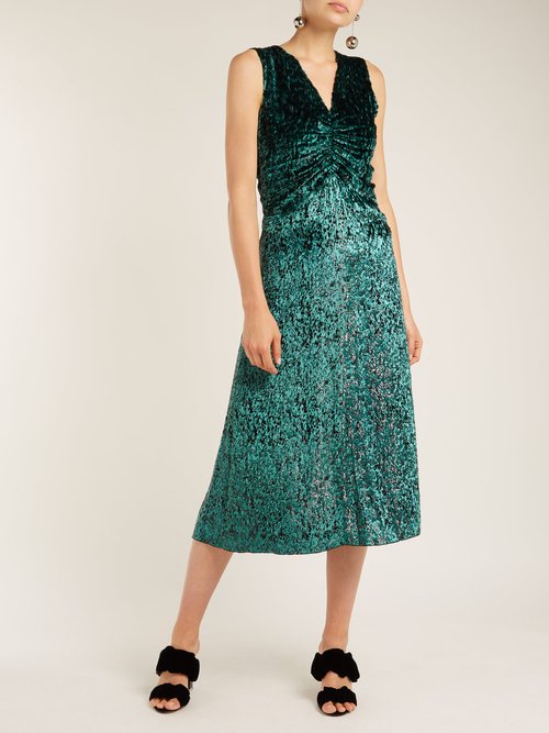 Masscob Laurent Ruched Velvet Dress Green - 80% Off Sale