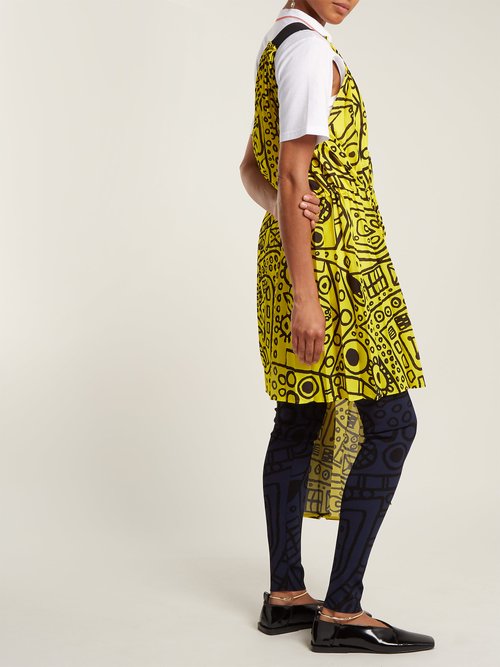Colville Abstract-print Asymmetric Tie-waist Dress Yellow Print - 80% Off Sale