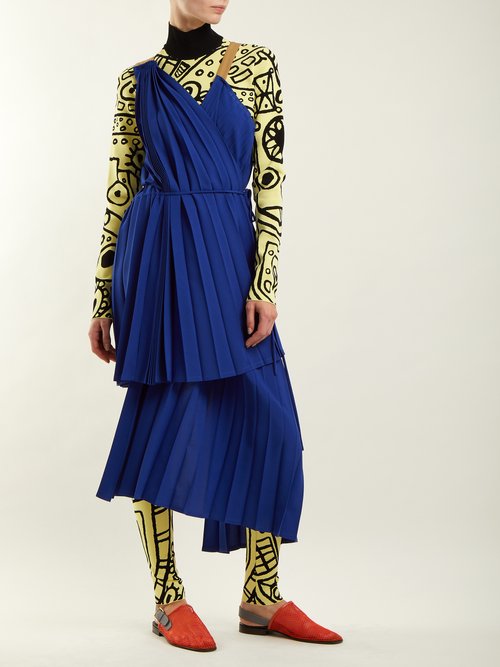 Colville Asymmetric Pleated Dress Blue - 80% Off Sale