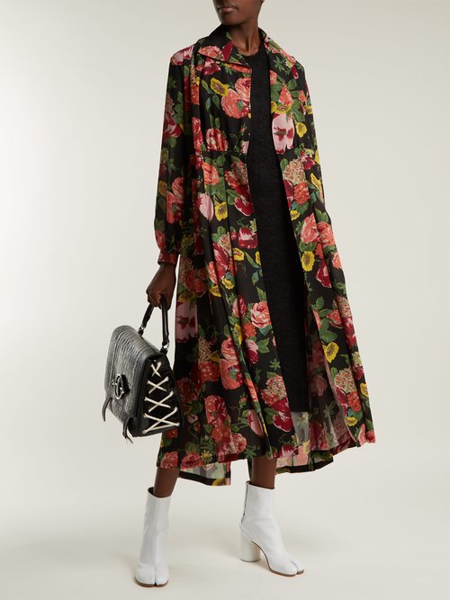 Junya Watanabe Wool-knit Floral-print Georgette Dress Black Multi - 80% Off Sale