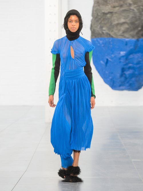Preen By Thornton Bregazzi Milly Pleated Georgette Dress Blue - 80% Off Sale