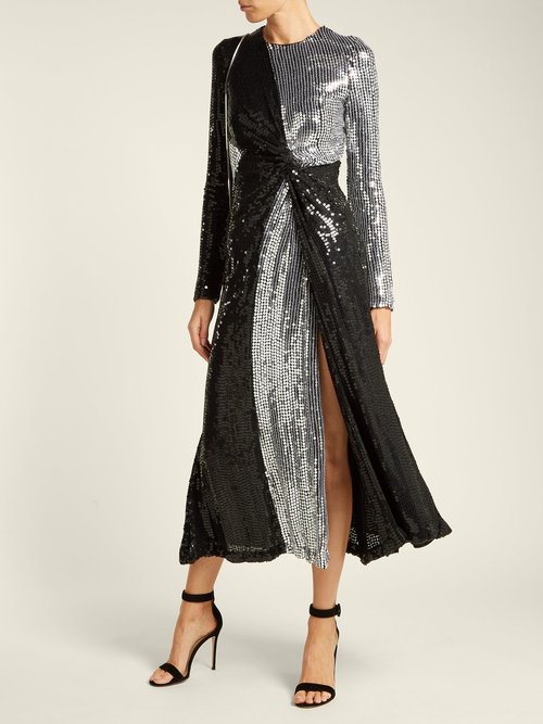 Galvan Pinwheel Sequinned Silk Dress Black Silver - 80% Off Sale