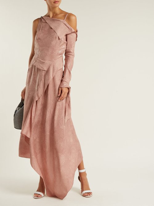 Roland Mouret Bruce Draped Silk-blend Jacquard Dress Light Pink - 80% Off Sale