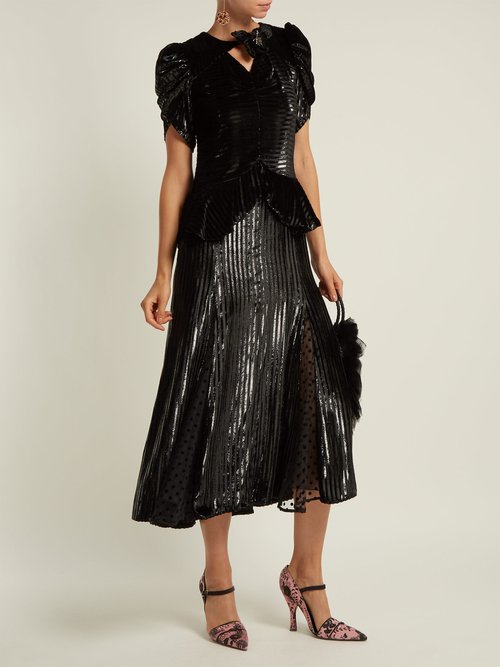Erdem Dianthia Striped Velvet Midi Dress Black - 80% Off Sale