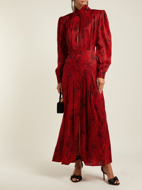 Alessandra Rich Leopard-jacquard Silk Dress Red Multi - 80% Off Sale