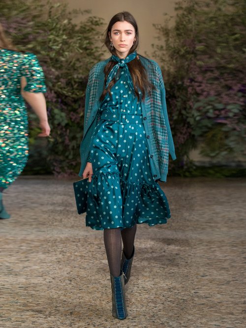 Luisa Beccaria Polka-dot Silk Midi Dress Blue Multi - 80% Off Sale