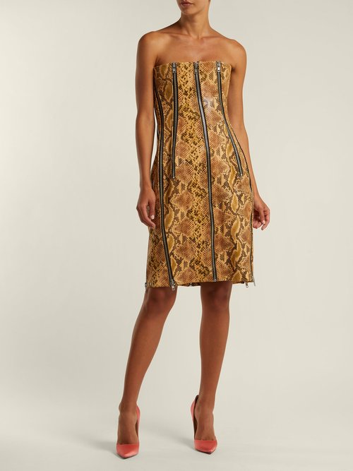 Richard Quinn Python-effect Leather Dress Brown Print – 80% Off Sale