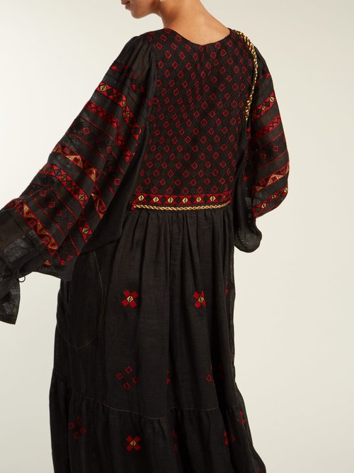Vita Kin Geometric-embroidered Linen Dress Black Multi - 80% Off Sale