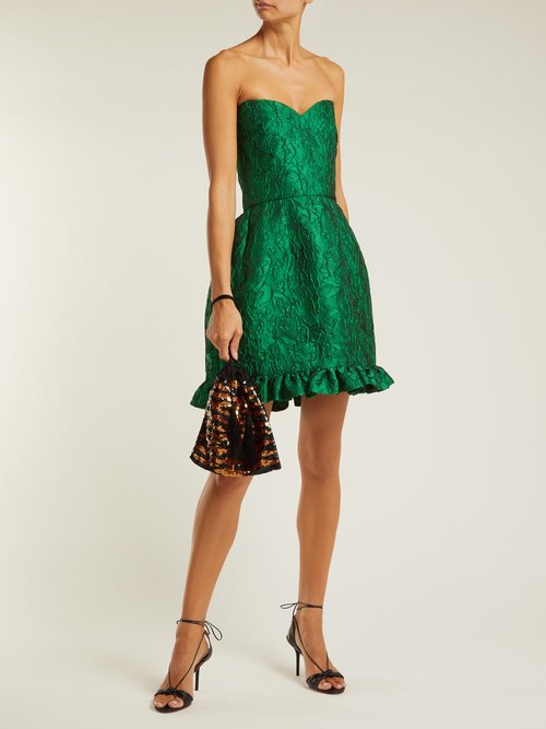 Emilio De La Morena Golde Floral-jacquard Strapless Mini Dress Green - 80% Off Sale