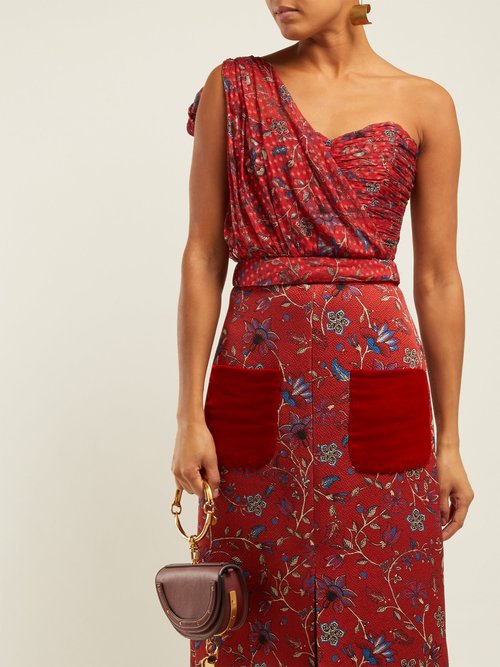 Rebecca De Ravenel Dotty-print One-shoulder Silk Bustier Top Red - 70% Off Sale