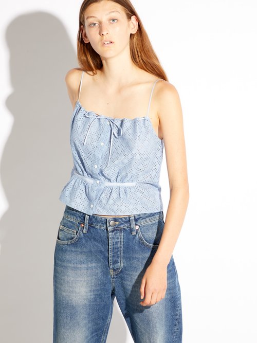 Raey Button-through Broderie-anglaise Cami Top Light Blue - 70% Off Sale