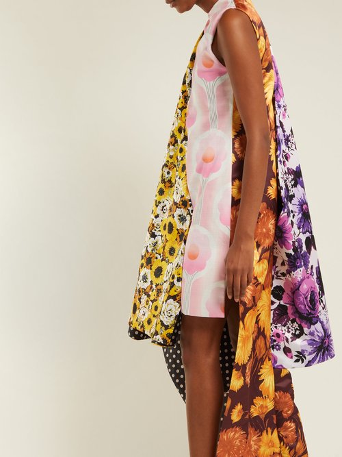Richard Quinn Asymmetric Floral-print Panelled Satin Dress Multi - 80% Off Sale