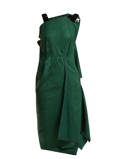Buy Roland Mouret - Cedrela Silk Blend-jacquard Asymmetric Midi Dress Green online - shop best Roland Mouret clothing sales
