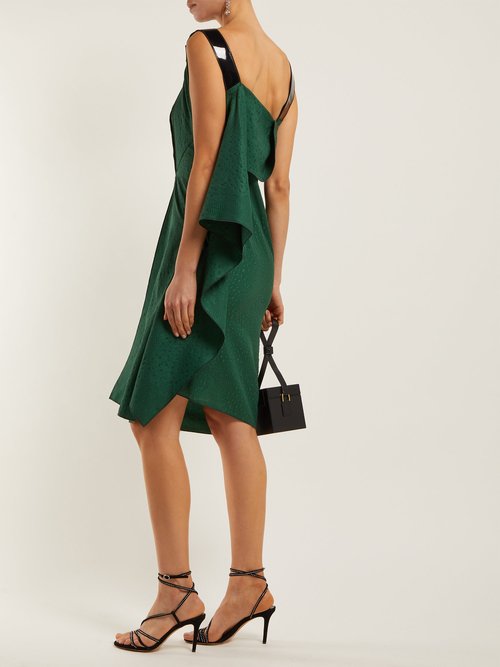 Roland Mouret Cedrela Silk Blend-jacquard Asymmetric Midi Dress Green - 70% Off Sale