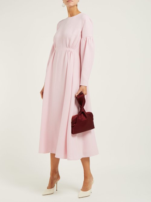 Emilia Wickstead Cecil Shirred Wool-crepe Midi Dress Light Pink - 60% Off Sale