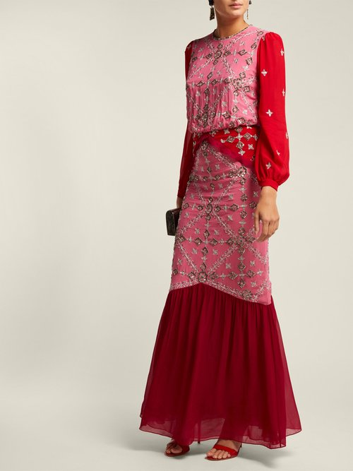 Saloni Isa Sequinned Silk-georgette Dress Pink Multi - 70% Off Sale