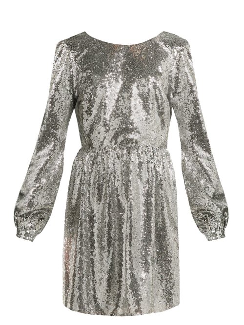 Saloni – Camille Sequinned Mini Dress Silver