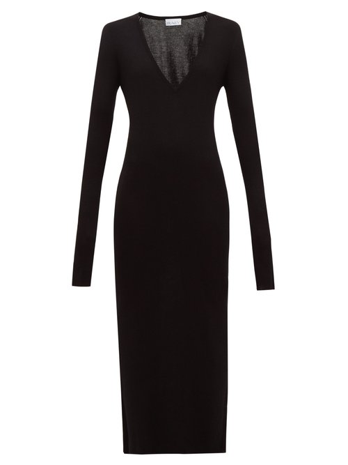 Raey - Deep-v Fine-rib Cashmere Dress Black