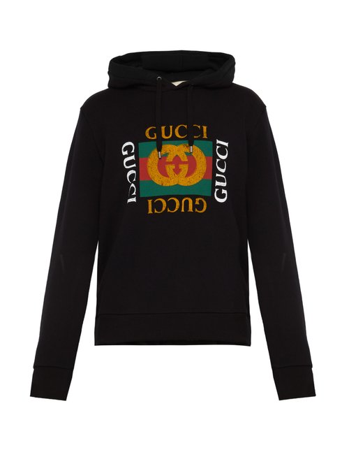 Gucci - Fake Logo-print Cotton-jersey Hooded Sweatshirt - Mens - Black