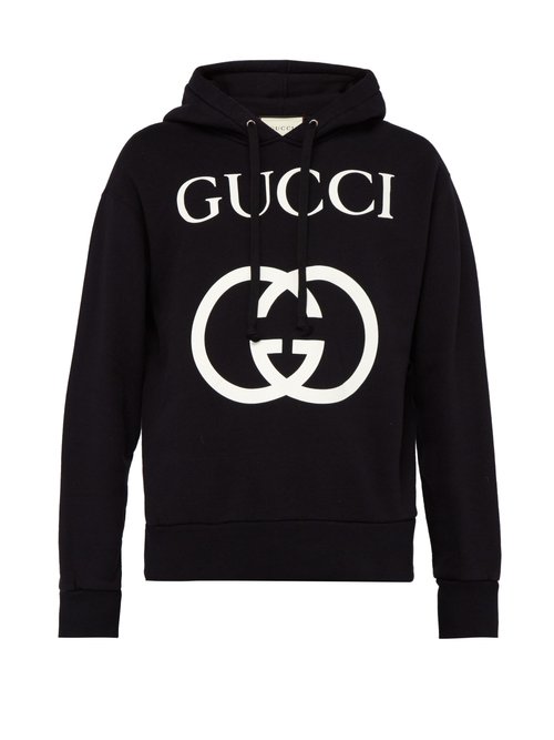 Gucci - GG Loop-back Cotton Hooded Sweatshirt - Mens - Black White