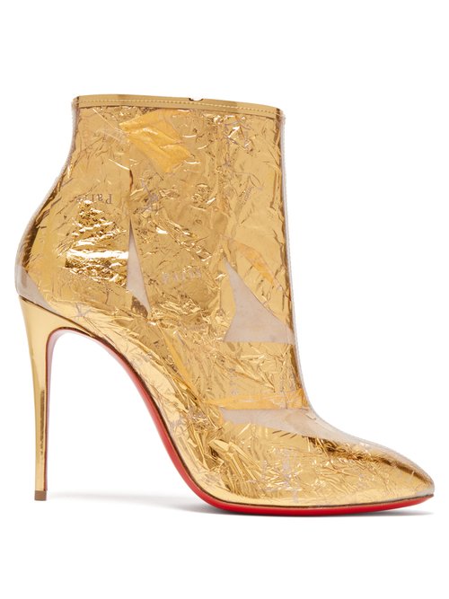 Christian Louboutin - Booty Cap 100 Creased-foil Perspex Ankle Boots Gold