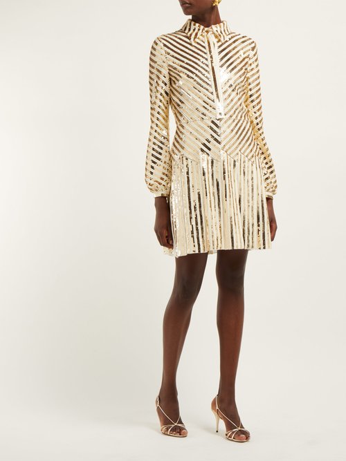 Valentino Chevron-sequinned Mini Dress Gold Multi - 70% Off Sale