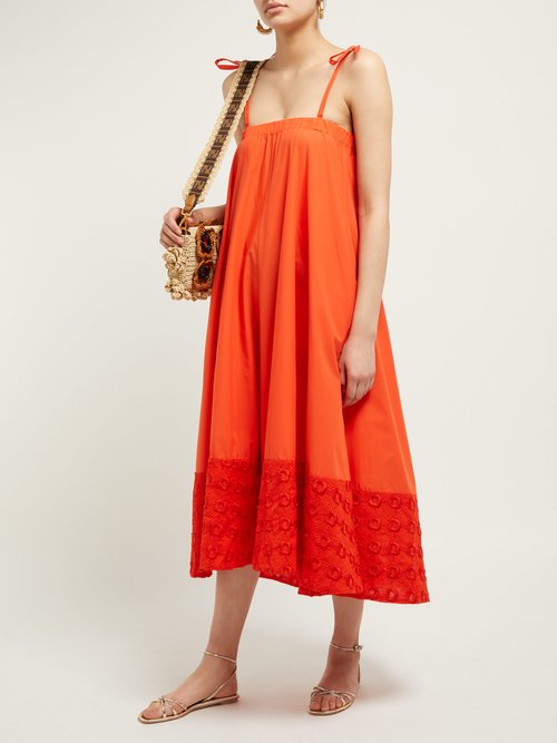 Fendi Floral-embroidered Cotton Dress Orange - 70% Off Sale
