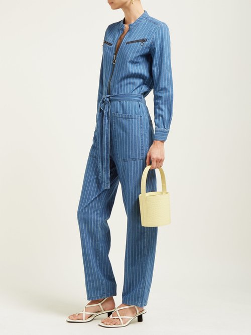 M.i.h Jeans Margot Pinstriped Cotton-chambray Jumpsuit Blue Stripe