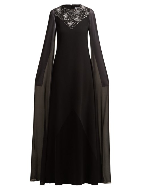 Givenchy - Crystal-embellished Wool And Silk-chiffon Gown Black