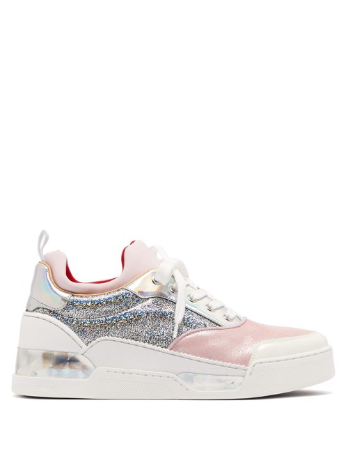 Christian Louboutin - Aurelien Holographic Glitter Trainers Pink Silver