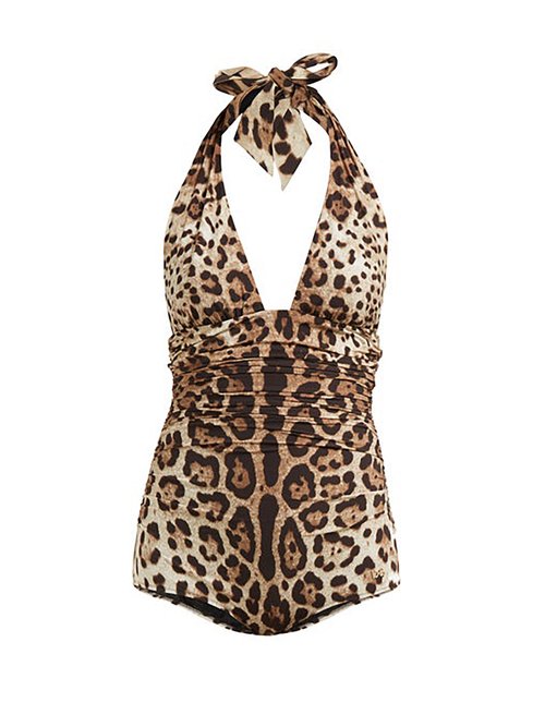 Dolce & Gabbana - Leopard-print Ruched-side Halterneck Swimsuit Leopard Beachwear