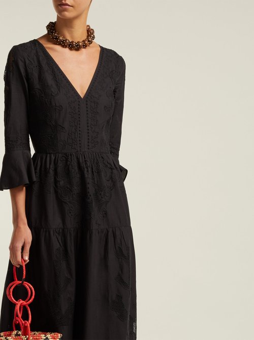 Le Sirenuse, Positano Bella Broderie-anglaise Cotton Dress Black - 70% Off Sale