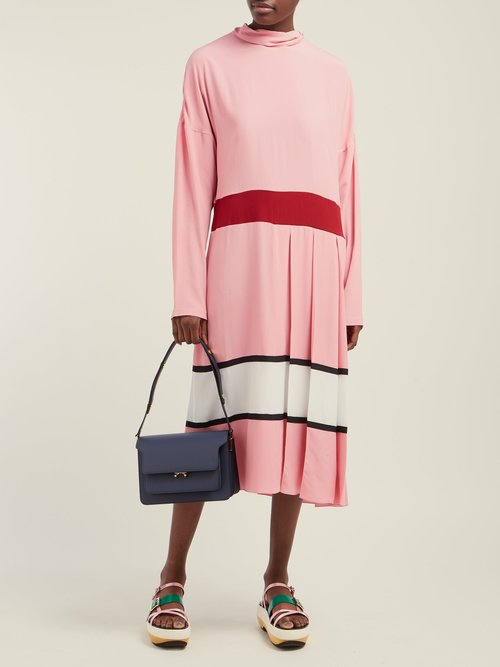 Buy Marni High-neck Pleated Midi Dress Pink White online - shop best Marni clothing sales