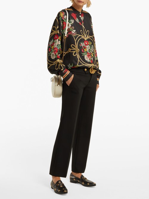 Gucci Jordaan Embroidered Leather Loafers Black Gold