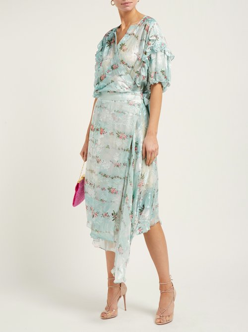 Preen By Thornton Bregazzi Ashley Floral-print Silk-devoré Wrap Dress Light Blue - 70% Off Sale