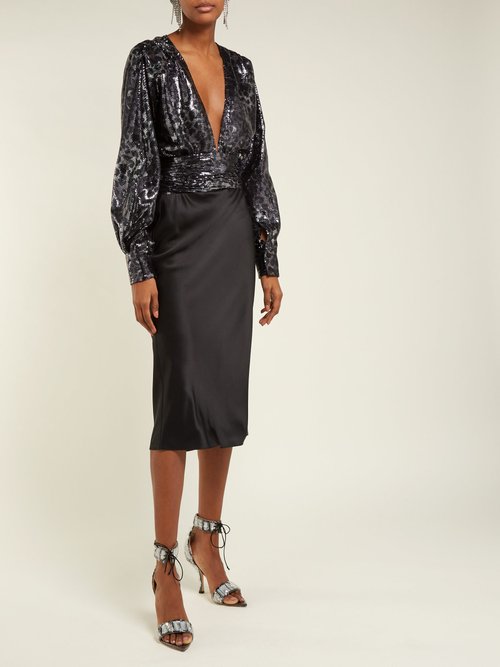 Buy MSGM Leopard-pattern Sequin Blouse Black Silver online - shop best MSGM Tops