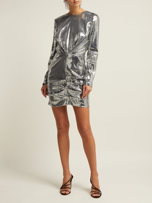MSGM Sequin Ruched Mini Dress Silver - 70% Off Sale